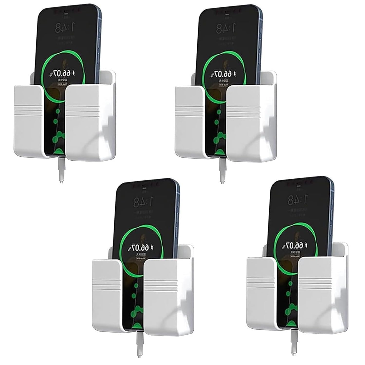WALLVIEW TECH Pack of 4 Wall Mounted Mobile Holder Storage Case for Remote, Wall Mounted Mobile Stand/Multi Purpose Stand with Hole for Phone Charging (White)-picture-16