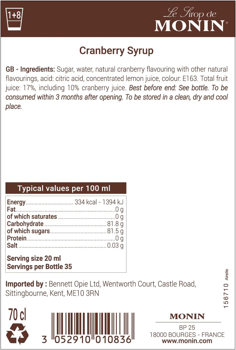 Xarope Cramberry Monin 700Ml