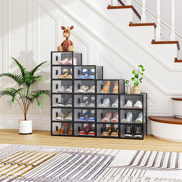 NovaXZ Black Small 18-Piece Shoe Storage Box Set – 33x23x14cm, Plastic Mesh & Stackable Design