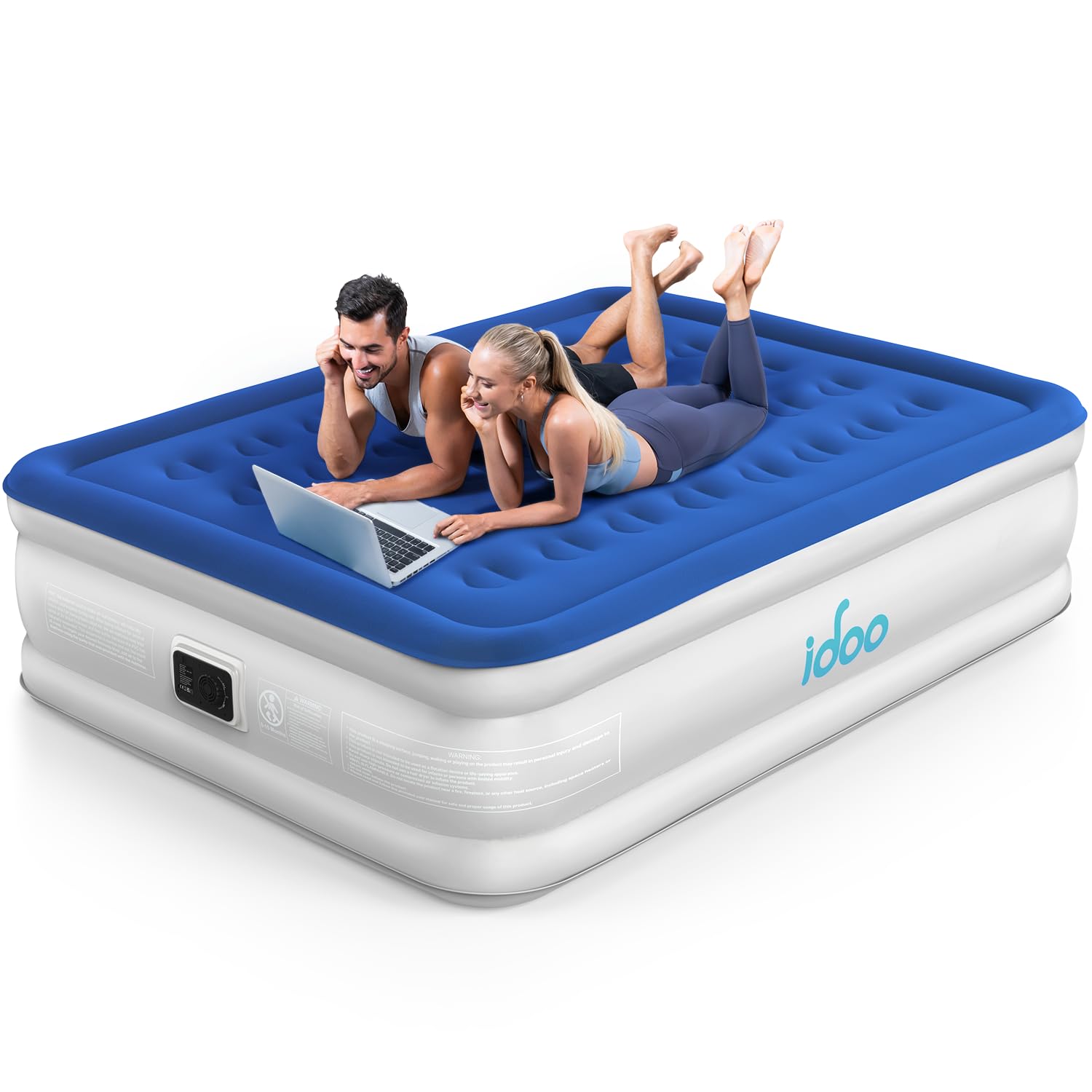 iDOO Matelas Gonflable 2 Personnes, Lit Gonflable avec Pompe Intégrée, Gonflage Rapide en 3 Minutes, Lit D'appoint Doux et Confortable, Matelas Pneumatiques pour Maison et Camping-152x203x46cm