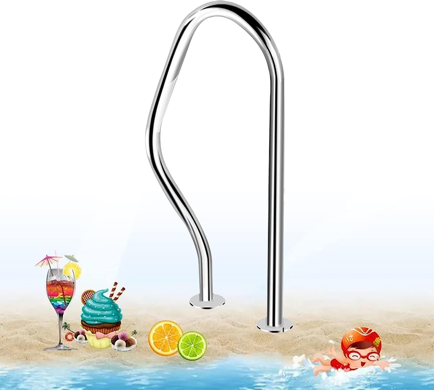 Rampe d'escalier de piscine en acier inoxydable – Main courante durable pour une utilisation sous l'eau – 1 mm d'épaisseur – Main courante de piscine pour plus de sécurité et de stabilité