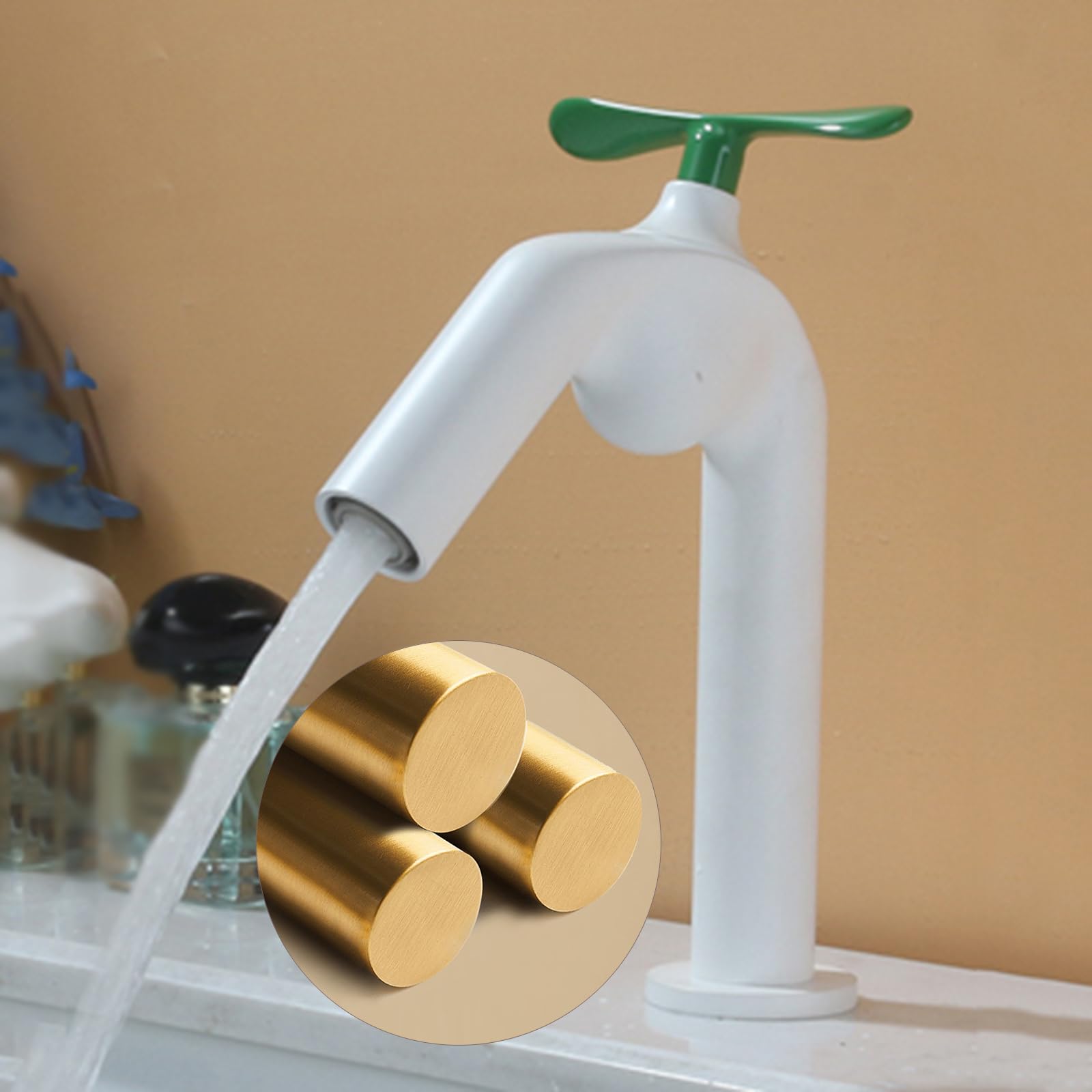 Grifo de Lavabo de Baño de Latón Blanco con 2 Funciones (Agua Fría Y Caliente) Y Un Orificio