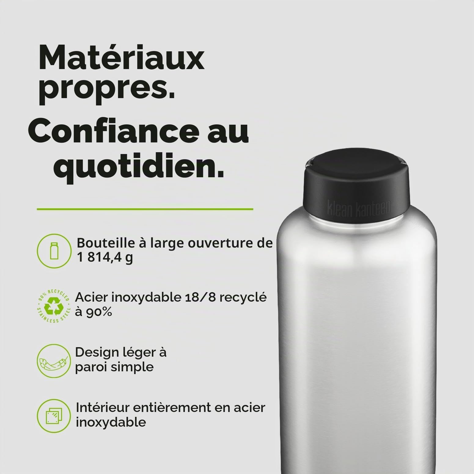 Klean Kanteen Gourde large pour homme en acier brossé Taille unique