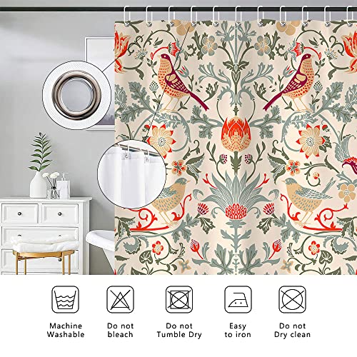 Dajuzi Mexican Mexico Floral Shower Curtain, Colorful Flower Bird Plant Shower Curtain Set, Vintage Garden Art Floral Shower Curtain Polyester Fabric With 12 Hooks 69X72 Inch #TOP2