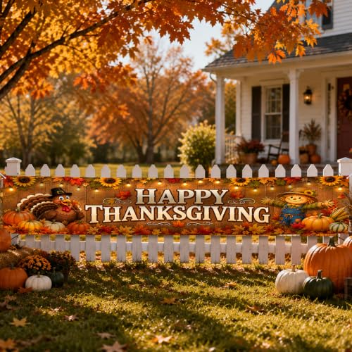 Image of Nuxovilar Happy Thanksgiving Banner,118.1 inchx19.68 inch Polyester