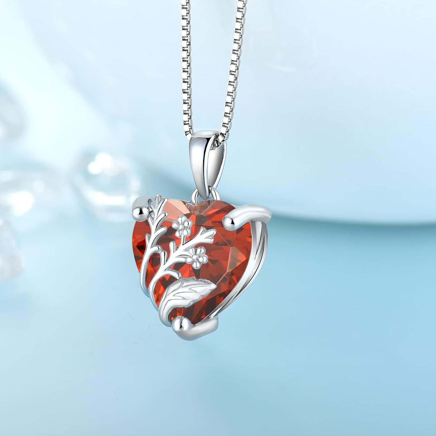 JO WISDOM Love Heart Pendant Necklace,925 Sterling Silver 12 * 12mm Crystal Necklaces for Women