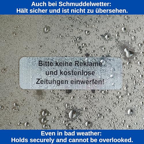 Briefkastenaufkleber Keine Werbung, 3 Stück, 67 x 21 mm, selbstklebende Folie in Edelstahl Optik, Stop Werbung Schild für Innen- und Außenbereich, Aufkleber Sticker Hinweis Bitte keine Werbung