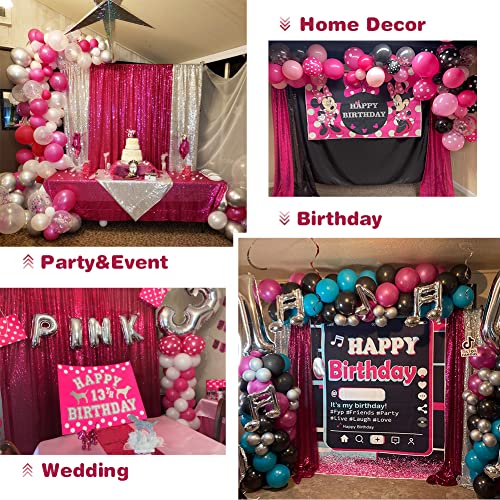 Eternal Beauty Fuchsia Sequin Wedding Backdrop Photography Background Party Curtain, 4Ft X 6Ft #TOP4