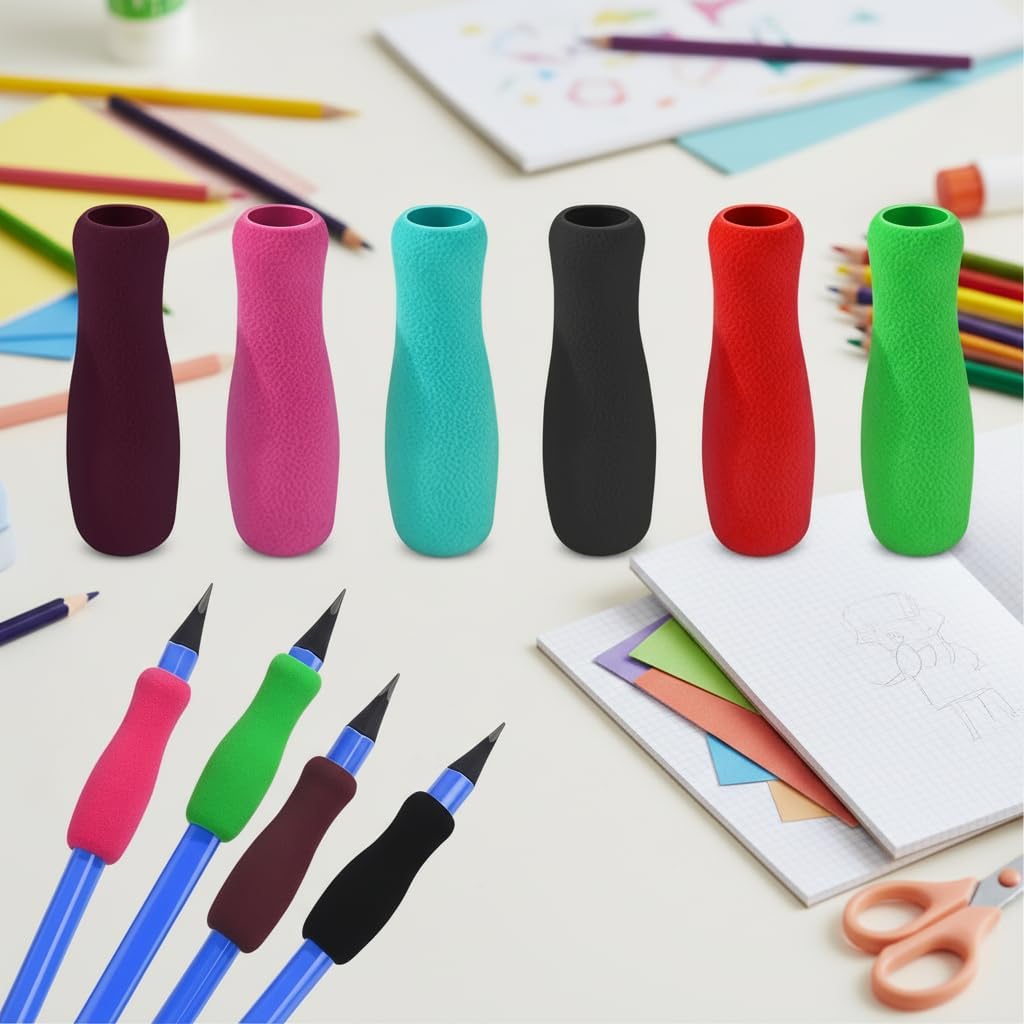 6Pcs Colour Special Supplies Foam Pencil Grips Soft Foam for Adults,Open Slip Insert Pen Paint Brush Holder Ergonomic Right Left-Handed Use for Handwriting, Drawing, Coloring Education and Crafts