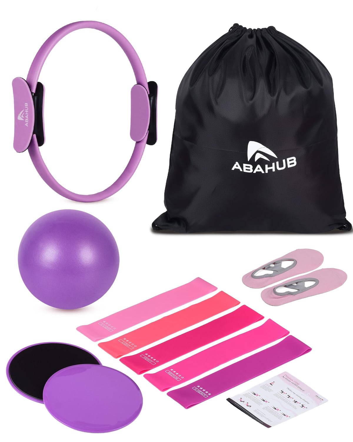 Abahub Kit Pilates Completo para Casa, Set Multi-Pieza con Aro de Pilates 35cm, Bandas de Resistencia y Accesorios – Equipo de Entrenamiento Femenino, Glúteos, Tonificación y Estabilidad