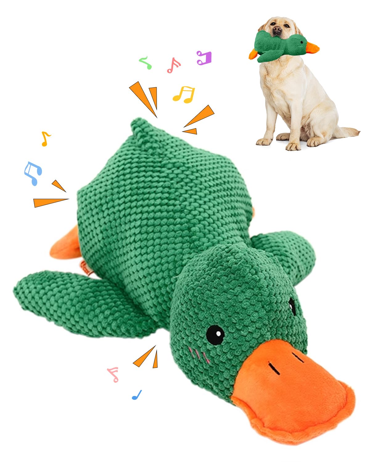 Duck Soft Squeaky Indestructible Dog Toys - Christmas Birthday Presents, Interactive for Small, Medium, Large Dogs (Green)