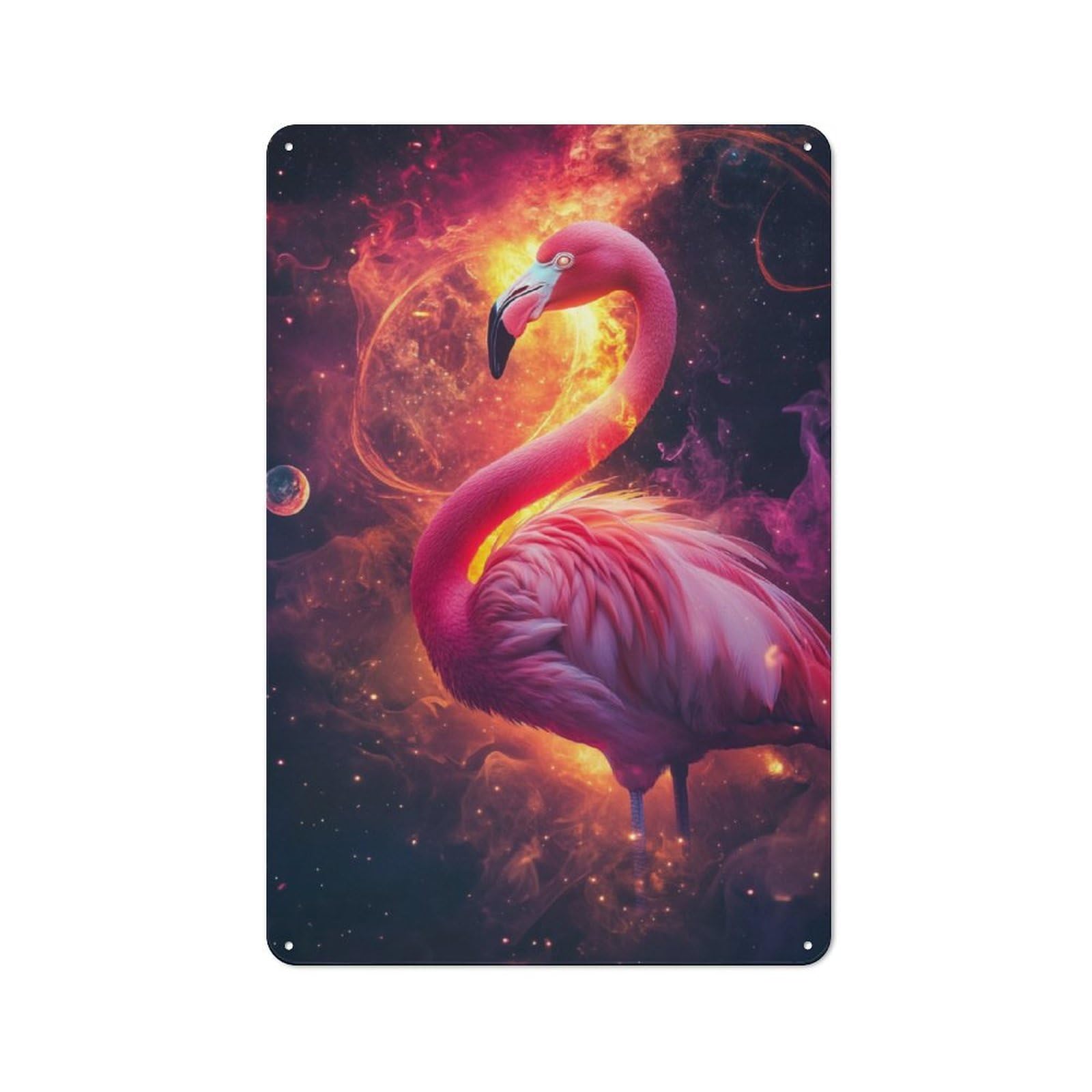 Junmoney Space Flamingo Vintage Printed Metal Sign 30X20cm For Café Or Home Bar, New Home Wall Decor For Hospitality Decor Collectors