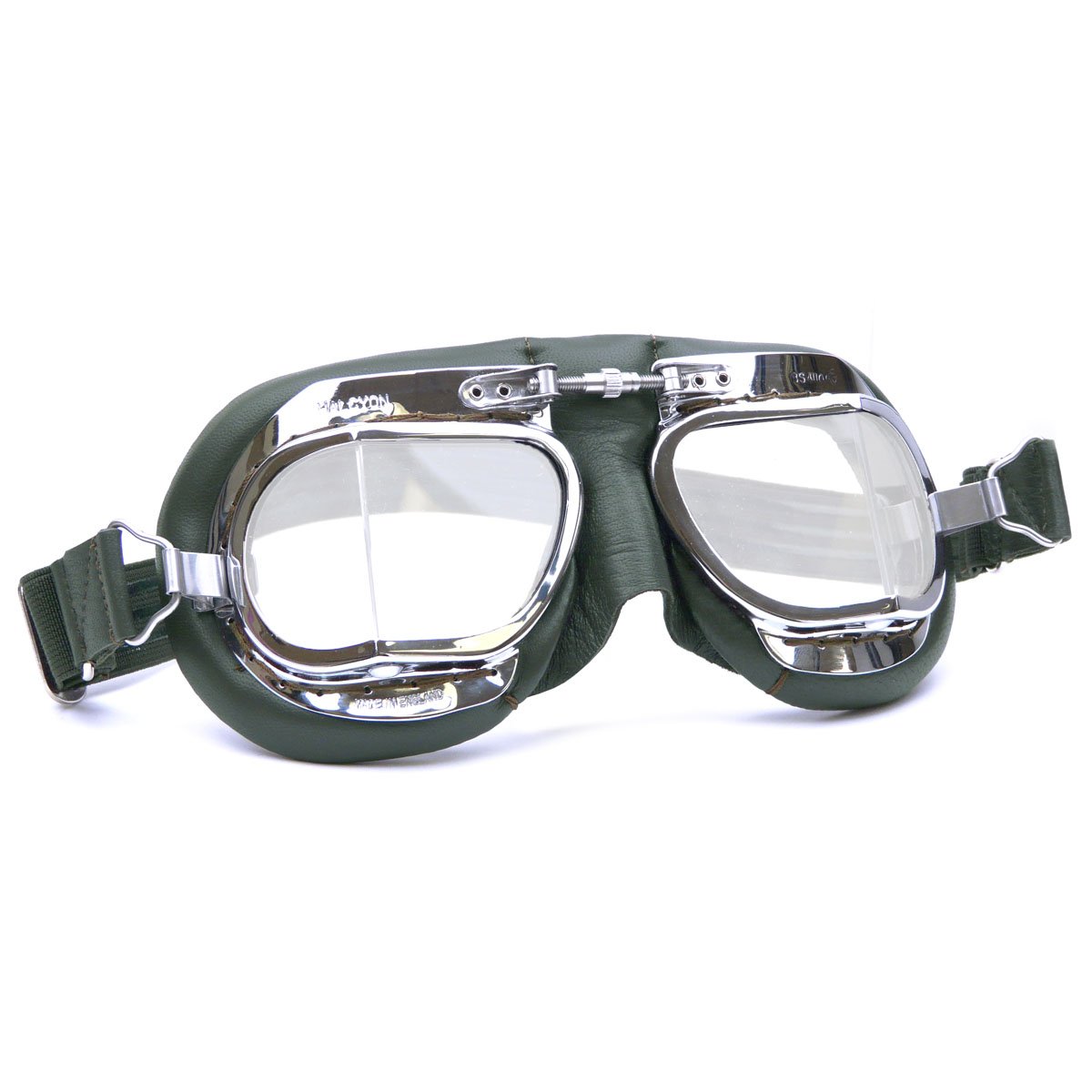 Mk49 Leather Motorcycle Goggle For Open Face Helmets Racing Green