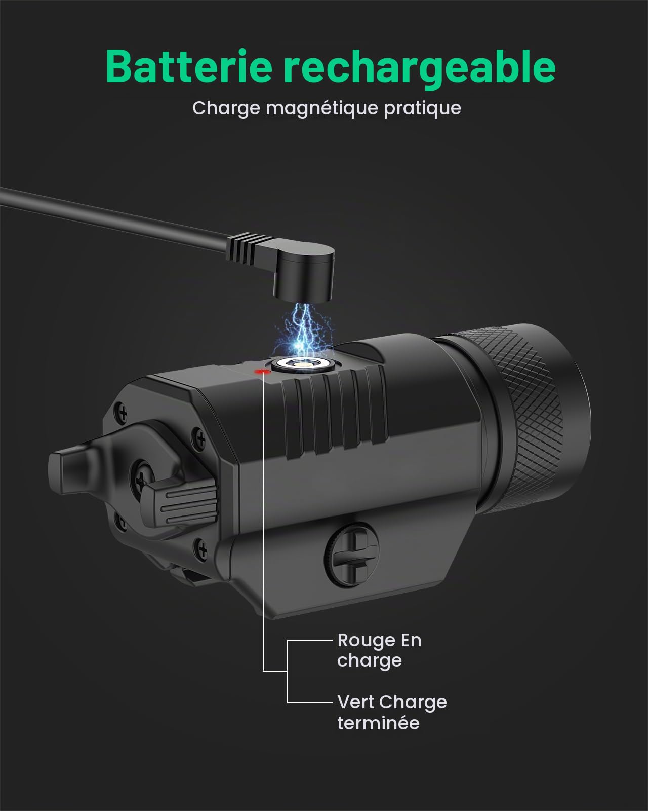 DARKFANG 1250 lumens Picatinny Track Lampe de Poche Tactique, extérieur stroboscopique/Stable/instantané multimode