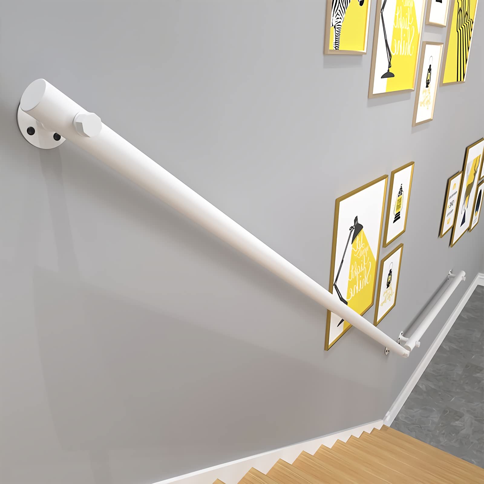 Gyeqxkt White Wooden Stair Handrail Non Slip Wall Mounted Stairs Railing For Indoor Outdoor Garden 1Ft 20Ft