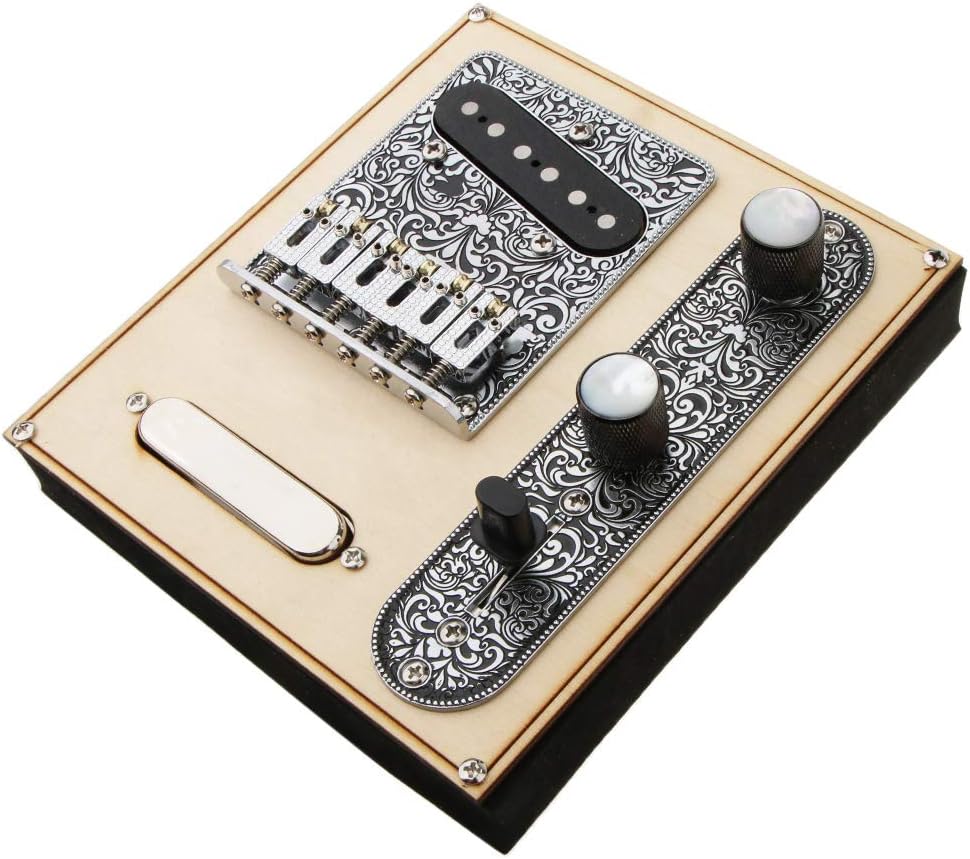 Alnicov 6 Strings Saddle Bridge Plate, 3 Way Switch Control Plate, Neck Pickup Set for Fender Telecaster Electric Guitars Replacement Parts (Black)