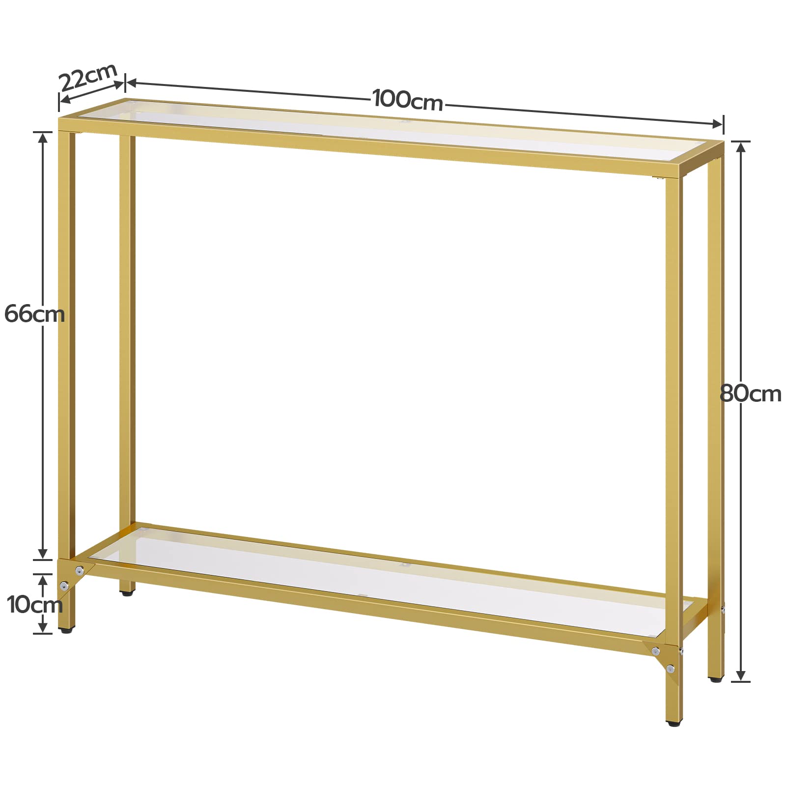 HOOBRO Tavolo Console a Ripiani, 100 cm Tavolo Ingresso con Piano in Vetro Temperato, Tavolo Display per Decorazione, Telaio in Metallo, Soggiorno, Corridoio, Oro Metallico e Trasparente EGD04XG01