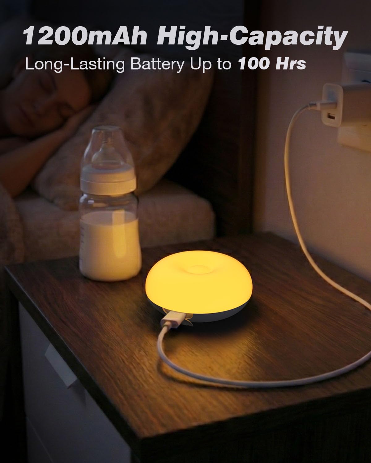 Luce notturna per bambini, 0 luce blu per l'allattamento al seno, design a ribalta, morbida senza BPA, 3 colori e oscuramento, luce notturna portatile ricaricabile per bambini