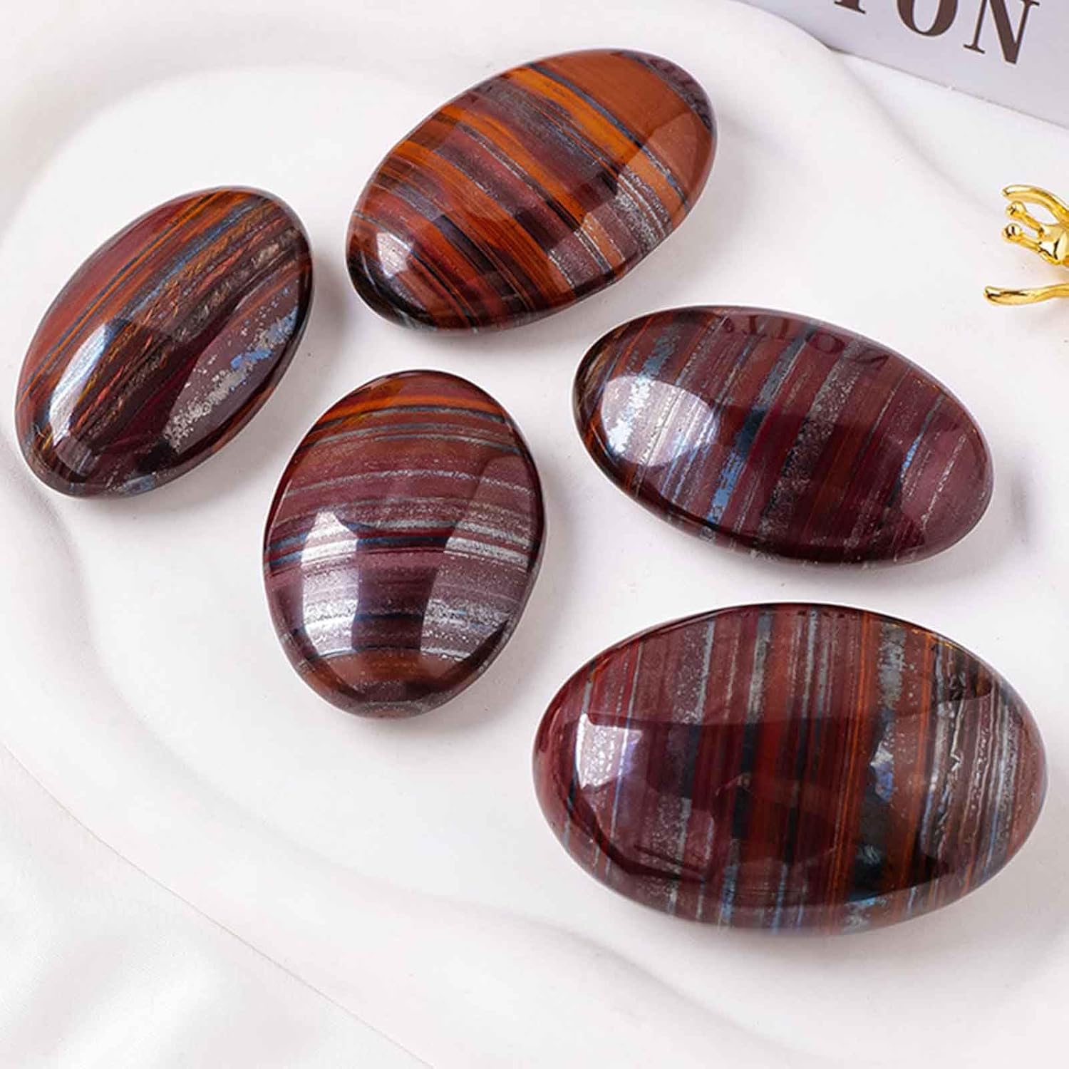 Red Iron Tiger Eye Stone Palm Stone Pocket Massage Worry Stone for Natural Body Chakra Balancing Reiki Healing Stones,6cm