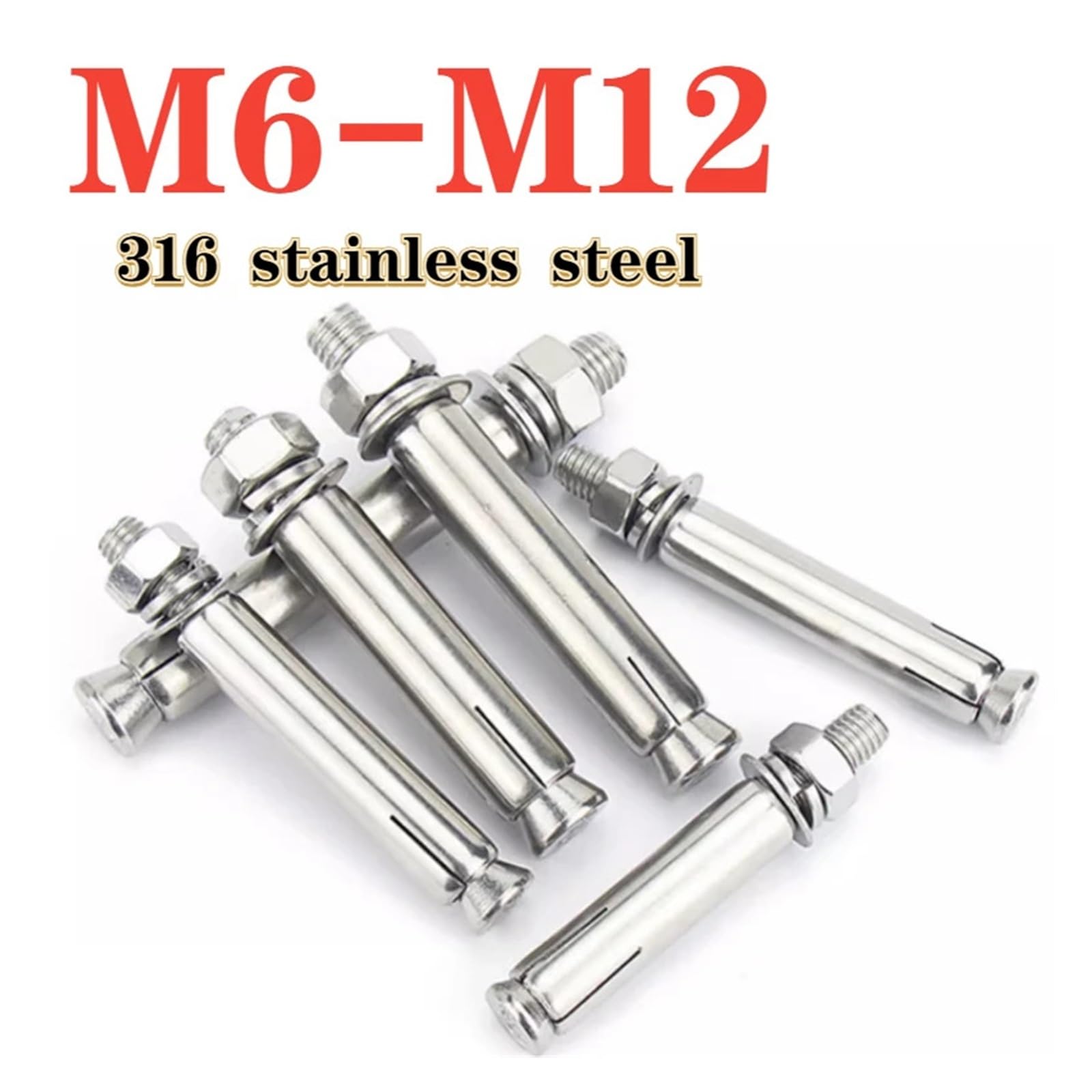 Pernos de anclaje, pernos de expansión, Perno de anclaje para hormigón con manguito hexagonal de acero inoxidable 316 M6 M8 M10 M12(1PCS,M6x70)
