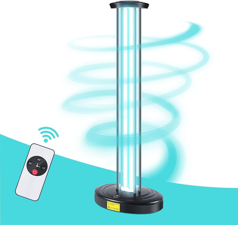 JTAPURE 100W Ozone-Free UV Light with Remote & 3 Timer Settings | High-output 100W UV-C lamp Disinfection for bedrooms, bathrooms, offices, basements and large indoor spaces