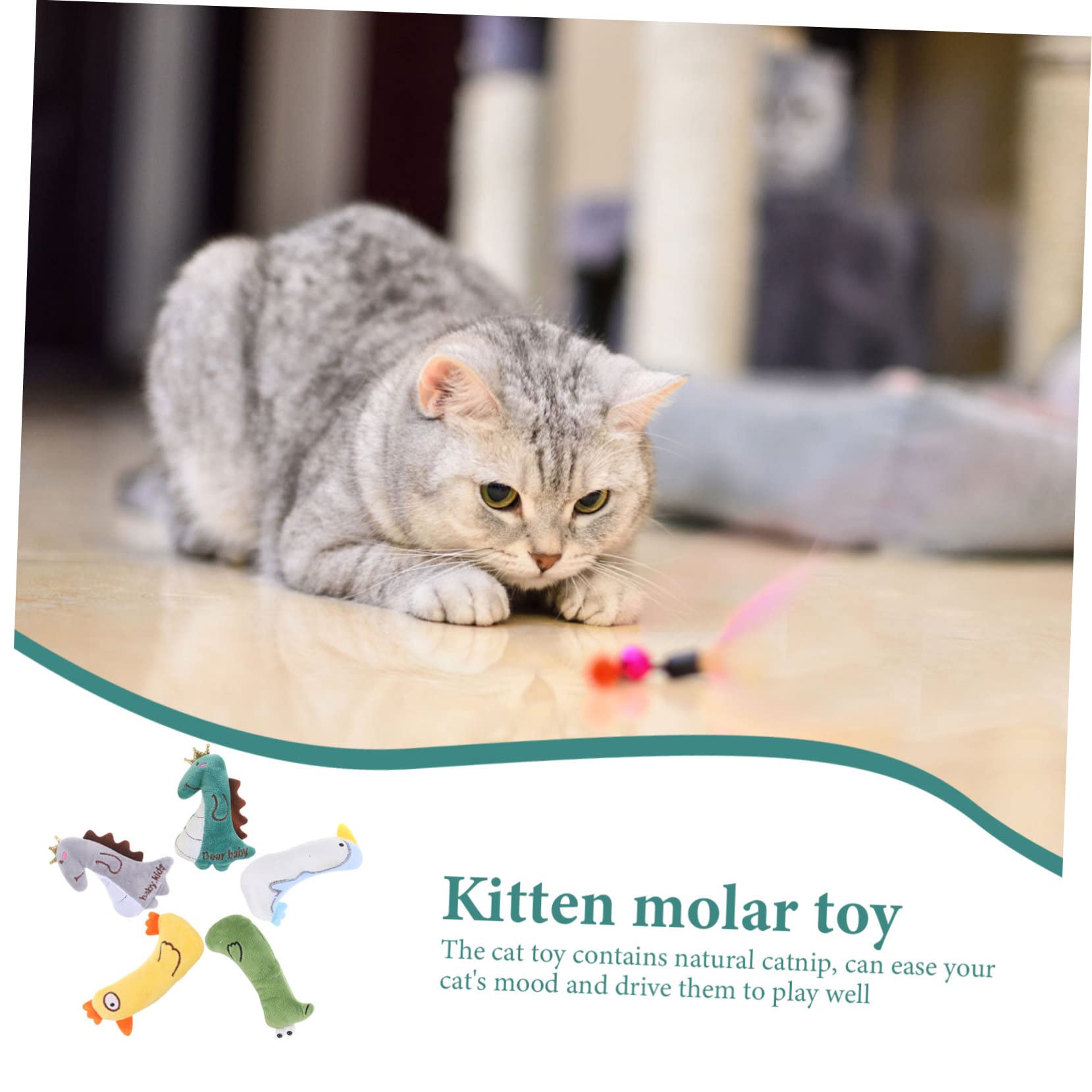 Toddmomy 25pièces Jouets Peluche pour Chat avec Herbe à Chat Jouets Interactifs Peluche pour Chatons Dinosaures Poule Serpent Et Canard