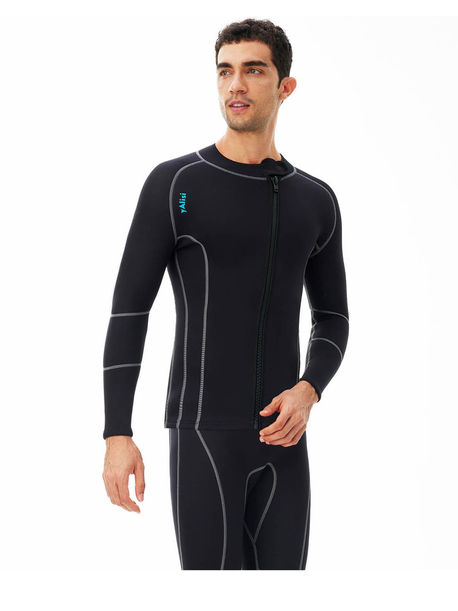 Hedmy Herren Neoprenanzug Jacke Langarm 3mm Warmhalten Oberteil Mit Reißverschluss Zum Schnorcheln Tauchen Schwimmen