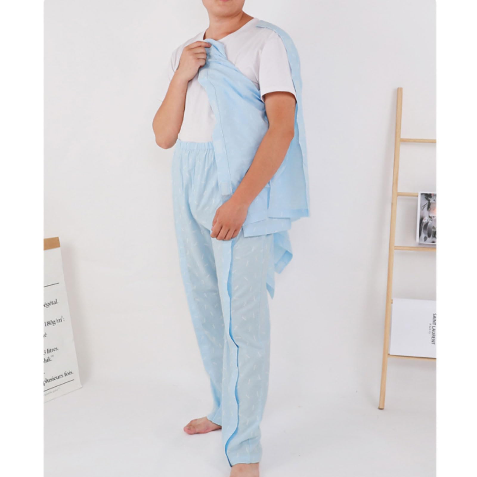 Tuta da Infermiera Camici da Ospedale per pazienti Costretti a Letto in Stile Primaverile ed Estivo per Infermieristica Blu per Anziani e disabili