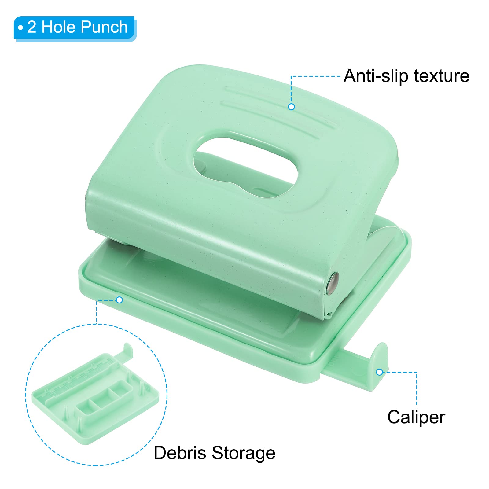 PATIKIL 1/4" 2 Hole Paper Punch, Metal Hole Puncher 8 Sheet Punch Capacity Adjustable Hole Punch for Office and Home Supplies Green - Image 4