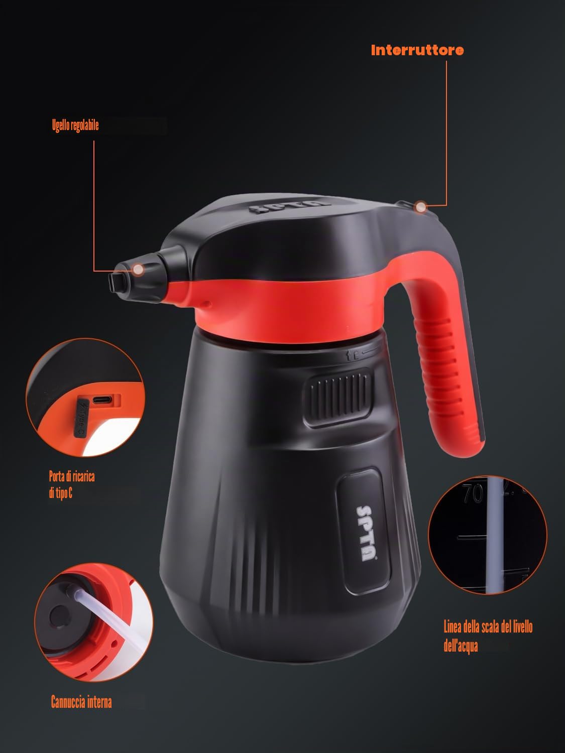SPTA Spruzzatore di schiuma a pressione, 2,25 l/8 oz elettrico pressurizzato spruzzatore di schiuma per auto, spruzzatore a pompa senza fili, schiuma idropulitrice per lavaggio auto con shampoo per