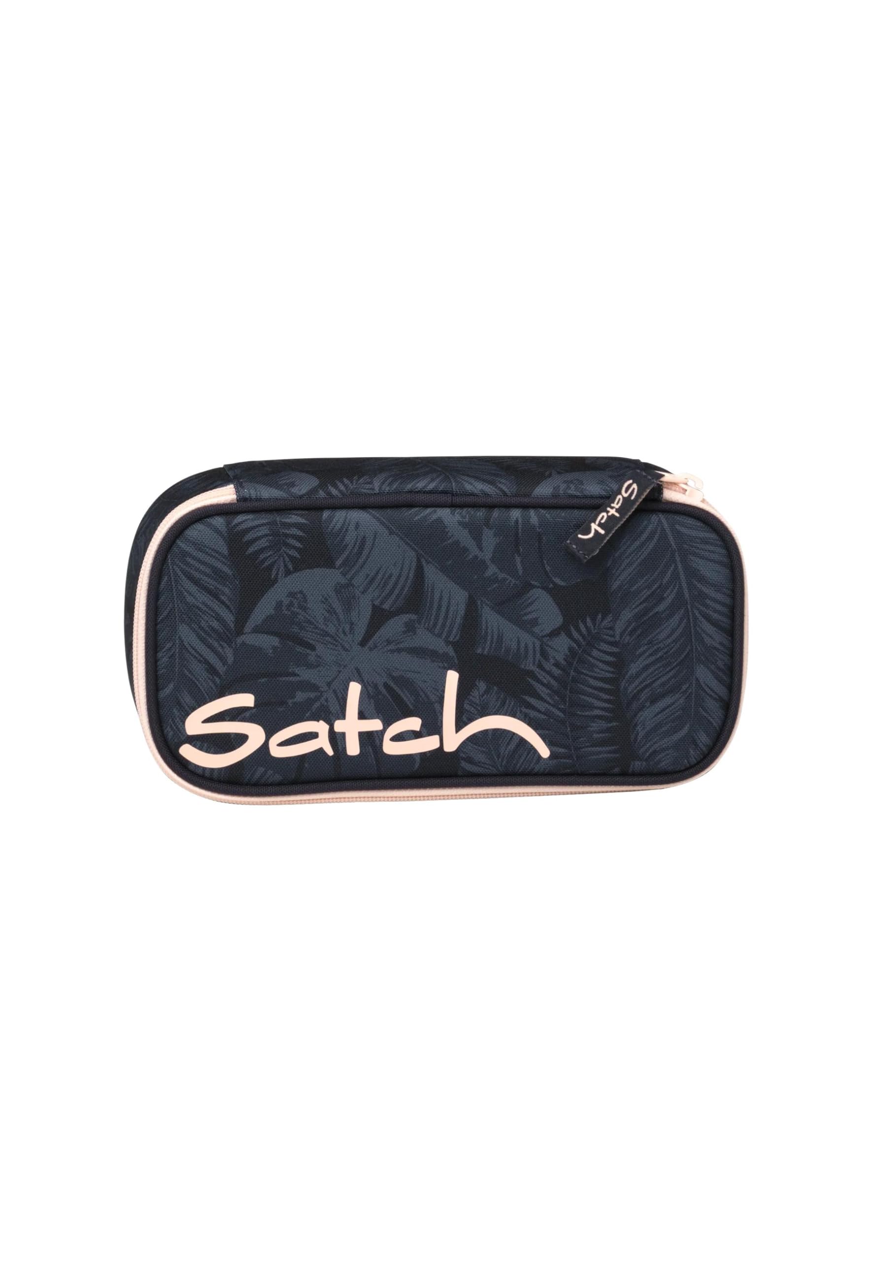 Satch Schlamperbox extra groß inkl. Trennfach Reißverschlussfach Stiftehalter Geodreieck Sichtfenster für Stundenplan Midnight Jungle - Blau