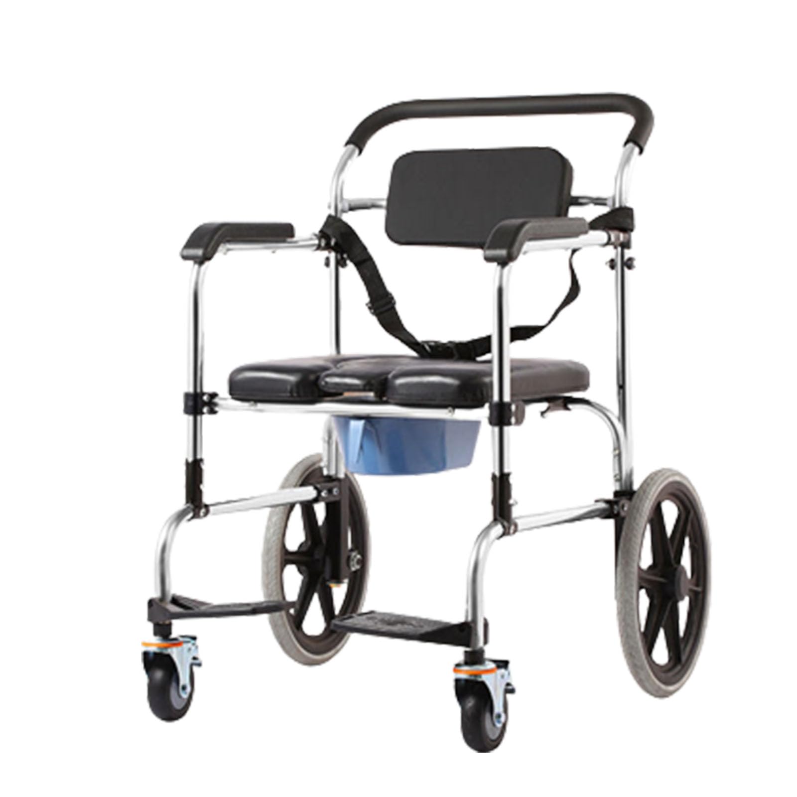 Silla de baño móvil Plegable, 3 en 1, Ligera, con Inodoro y Ducha, Ayuda para Levantar Pacientes, con Respaldo y Pedales (92 x 75 x 62 cm)