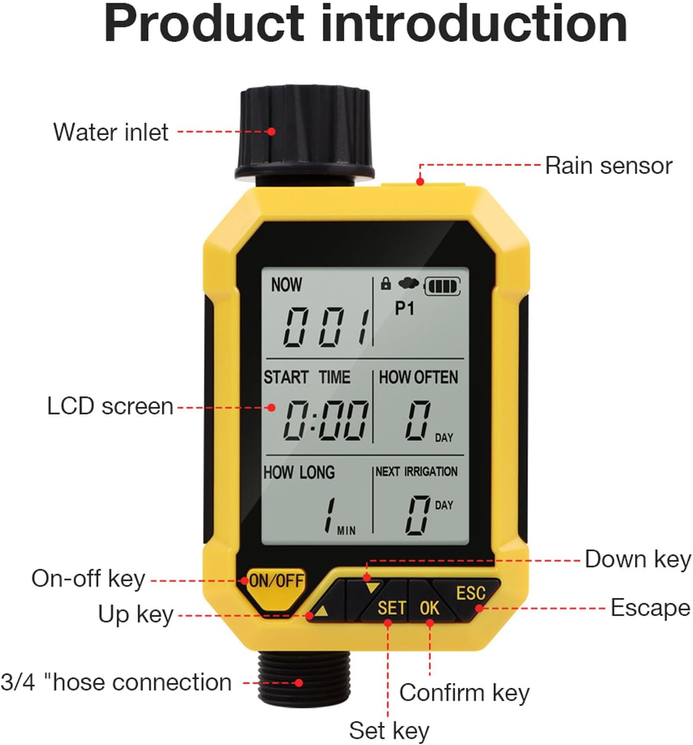 Sprinkler Timer, Automatic Watering Timing Controller Irrigation Timer with Rain Sensing & Multiple Group Settings, Precise Filtration, for Garden Lawn, G3/4 G1/2 Inlet G3/4