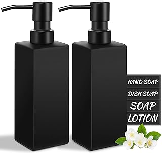 GMISUN Black Soap Dispenser, Hand Soap Dispenser Bathroom, 12oz Glass Soap Dispenser with Stainless Steel Pump, Dish Soap Dispenser for Kitchen, Bathroom/Kitchen Liquid Soap Dispenser Set, 2-Pack
