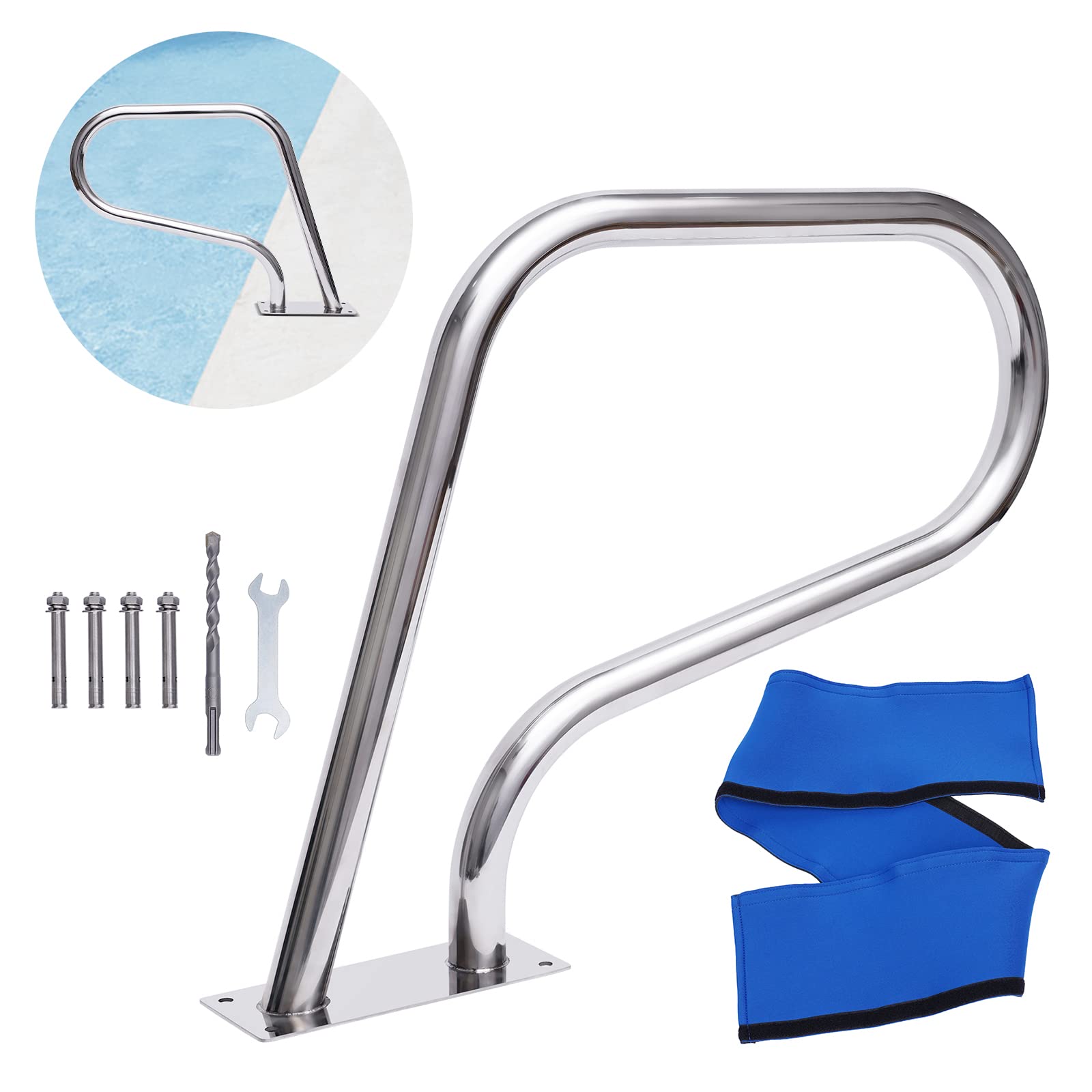 Asidero para piscina de acero inoxidable, 120 kg, capacidad de carga de 120 kg, diseño de curvas, ayuda para la entrada a la piscina con cubierta de agarre para piscinas, parques acuáticos, spa, 58 x