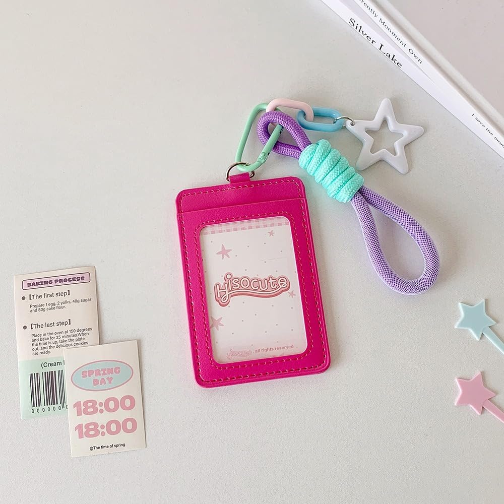 PU Card Holder with Lanyard – Double Slot ID Badge Holder for Office and Events,Photo Protective Cover 3In Size(Green)