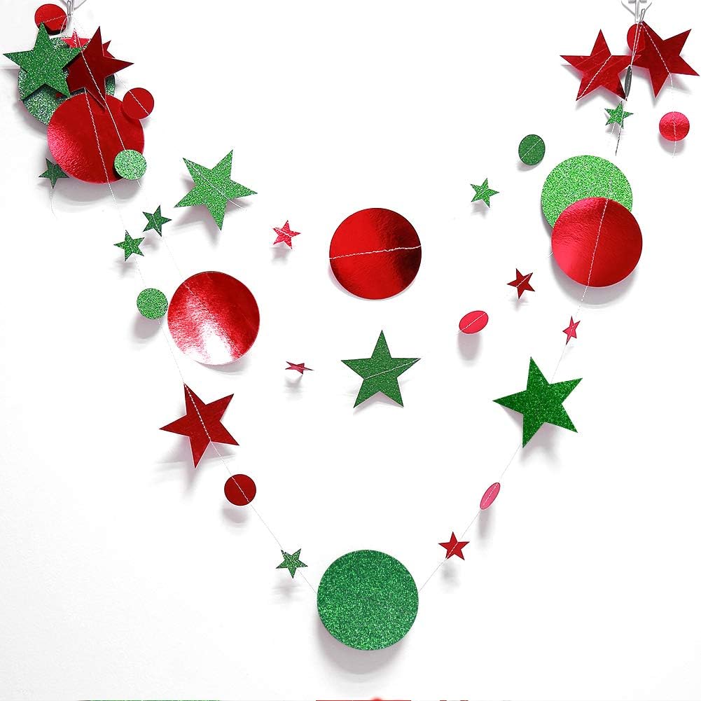 Kit de Guirnalda de Estrellas y Lunares Rojos con Purpurina para decoración de Fiestas de Navidad, decoración para Colgar, Bandera, Bandera, árbol de Navidad, Año Nuevo, celebración, cumpleaños