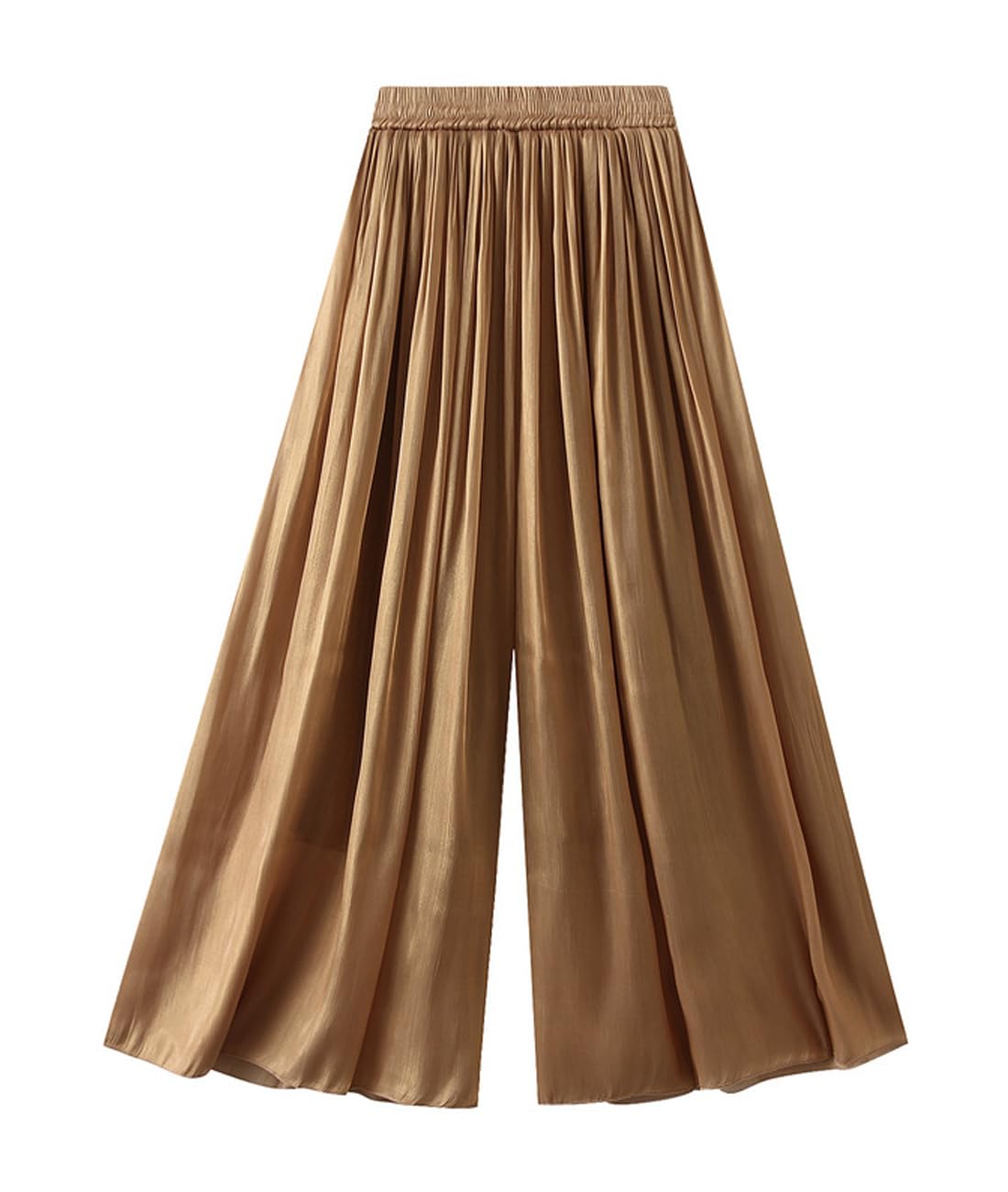Femiserah Womens Elastic Waist Solid Silk Satin Wide Leg Dress Pants