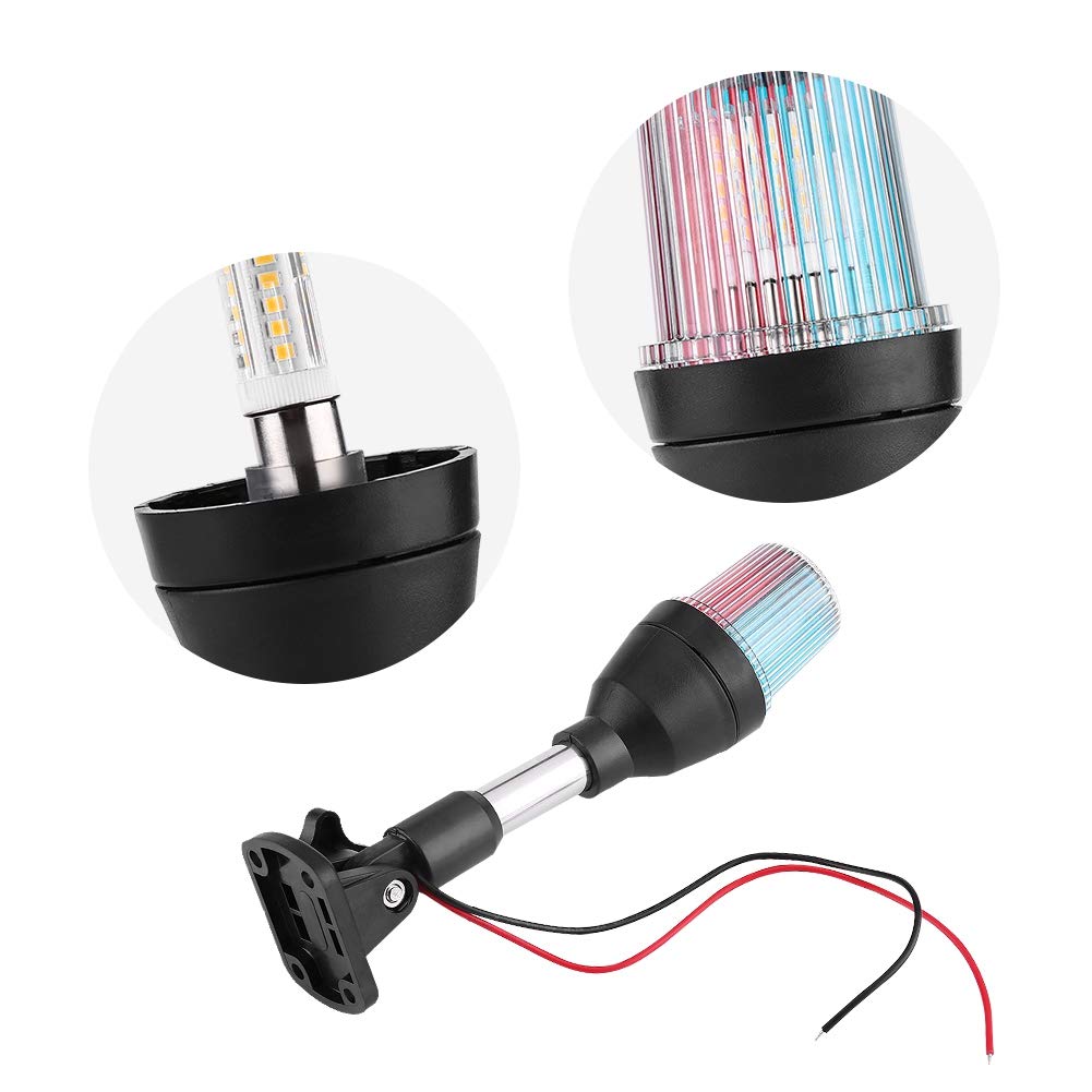 Feu de signalisation de yacht de lumière LED de bateau marin réglable, rivage tricolore rouge vert ancre arrière rabattable lampe de navigation à LED ancre de navigation lumières tout autour 360 °