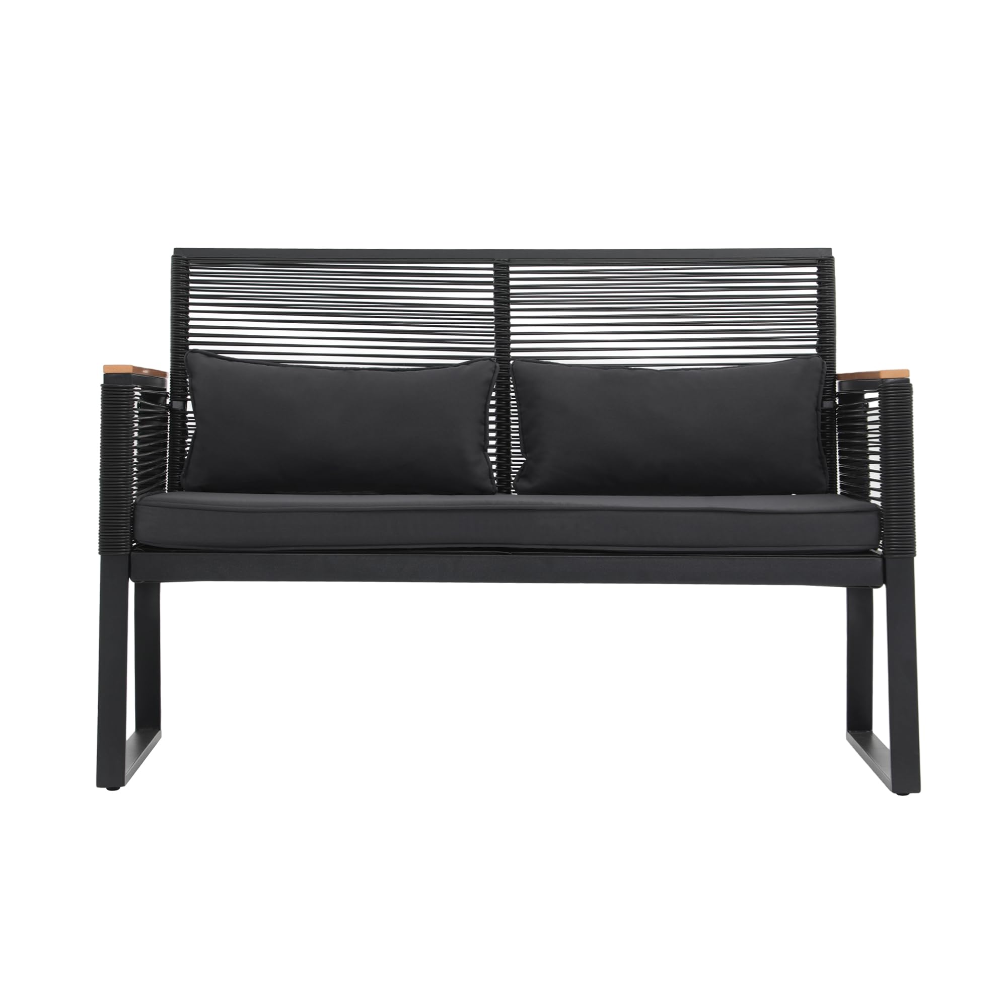OC Orange-Casual 2er Gartenloveseat Rattan Gartenbank mit Sitzkissen&Rückkissen, Terrasse Sitzbank bis zu 160 kg, Balkonbank für Balkon, Garten, Terrasse, Hinterhof, Schwarz