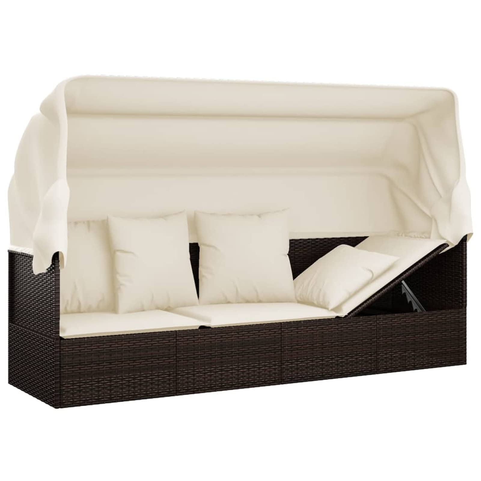 IKAYAA Divanetto da Esterno con Tetto in Rattan e Acciaio Divano 2-3 Posti per Arredo Giardino, Terrazzo e Piscina-Marrone e Crema-con Tetto