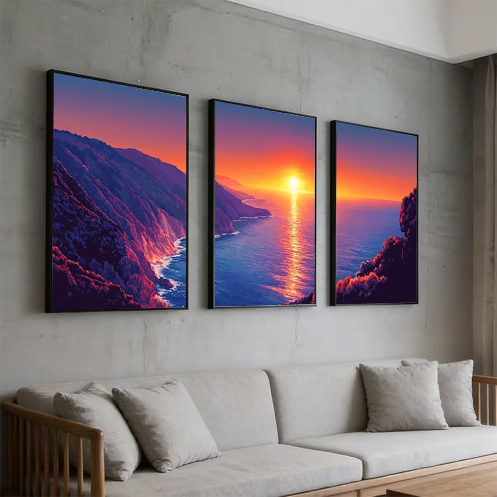 Wandbilder Landschaft 60x80cm, 3Pcs Leinwand Bilder Groß Wanddeko Wohnzimmer, Modern Leinwand Bilder mit Rahmen, Moderne Wandbilder Wohnzimmer Poster Set mit Haken, Wand Deko Schlafzimmer, -2334