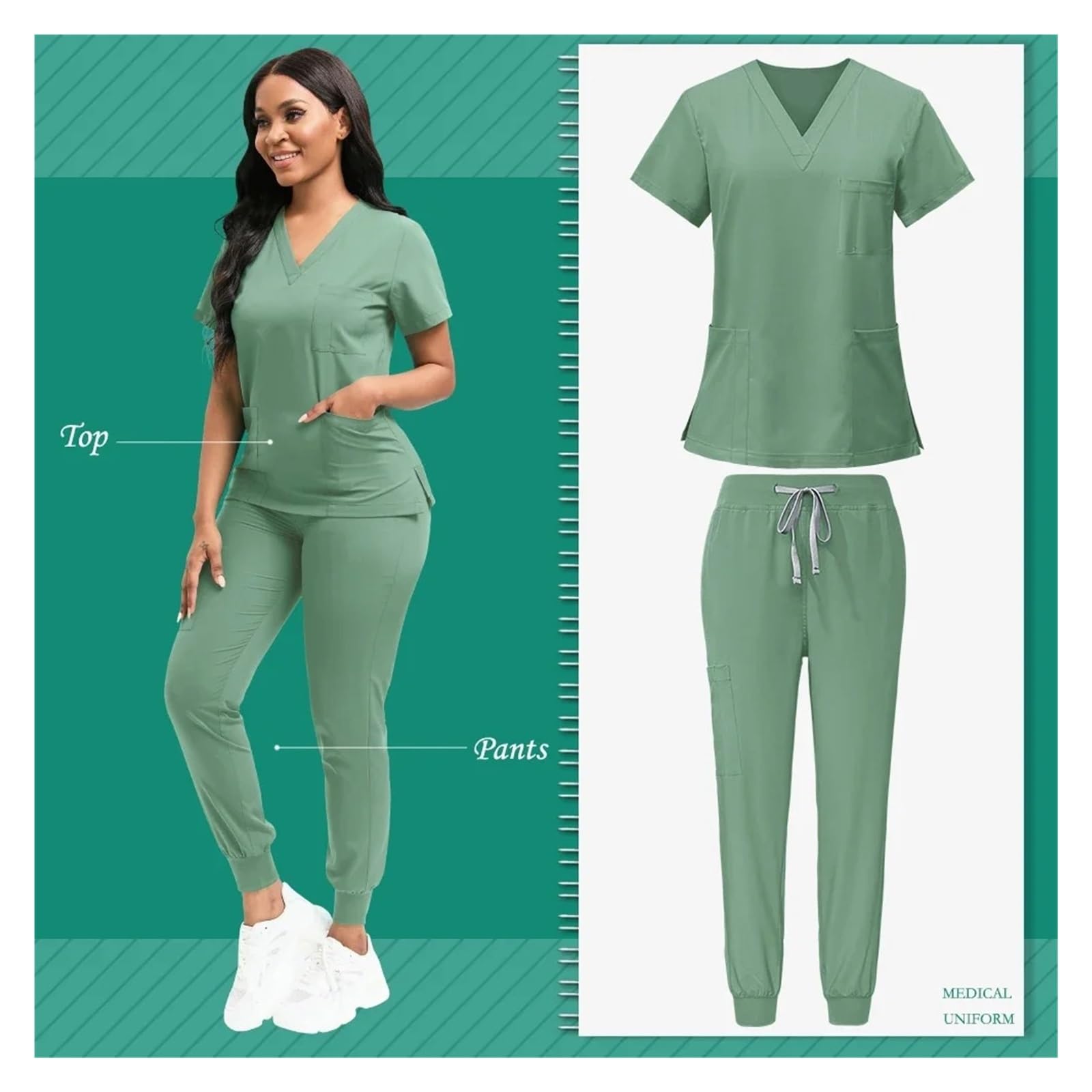 Uniforme Sanitario Conjuntos De Uniformes Médicos For Mujer, Uniformes De Enfermera, Accesorios, Camisetas con Cuello En V, Pantalones Deportivos