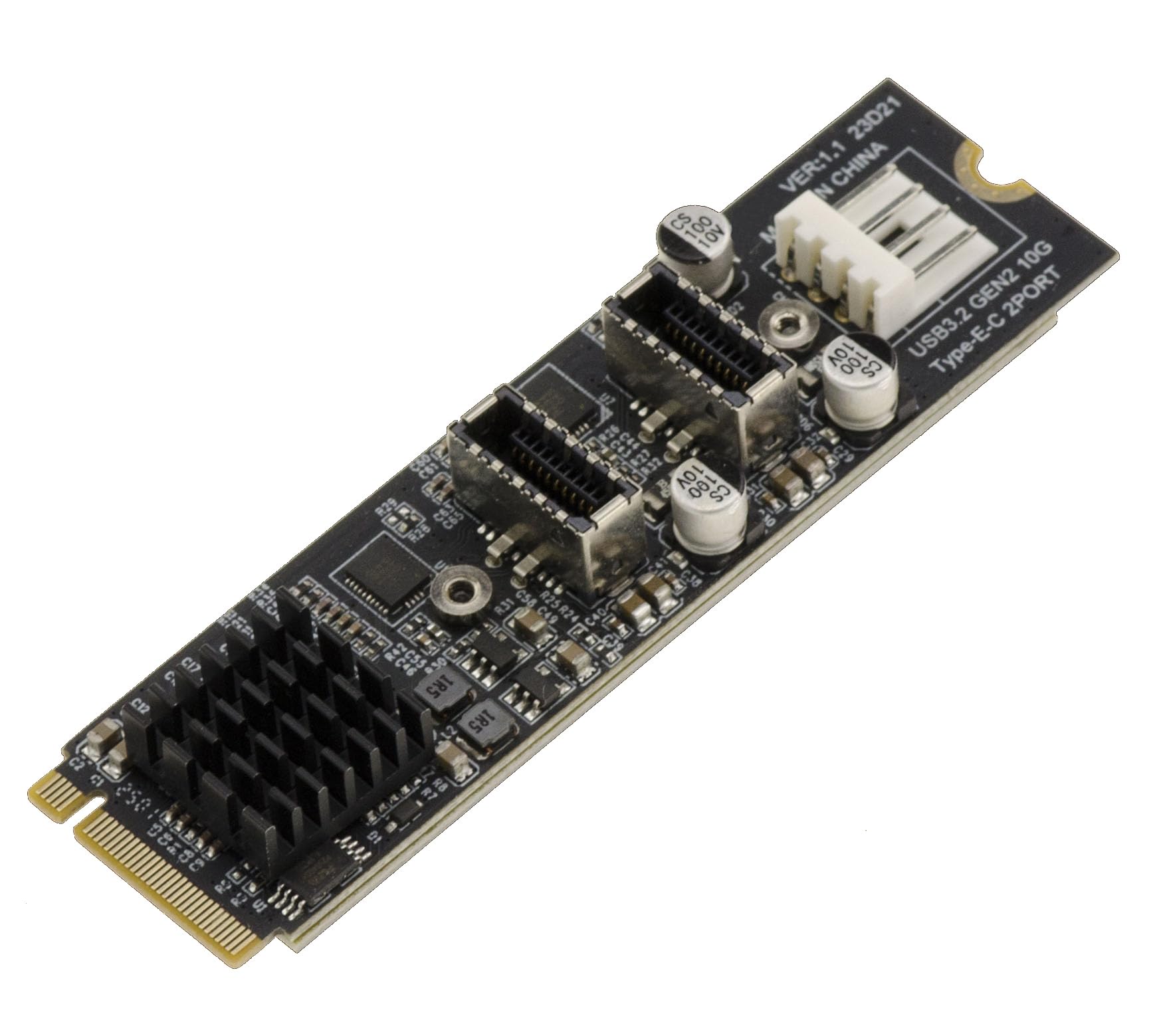 KALEA-INFORMATIQUE USB Controller Card in M2 PCIe M Key Format 2 Ports USB3.2 Gen 2x1 10G Type E with ASM3142 Chipset