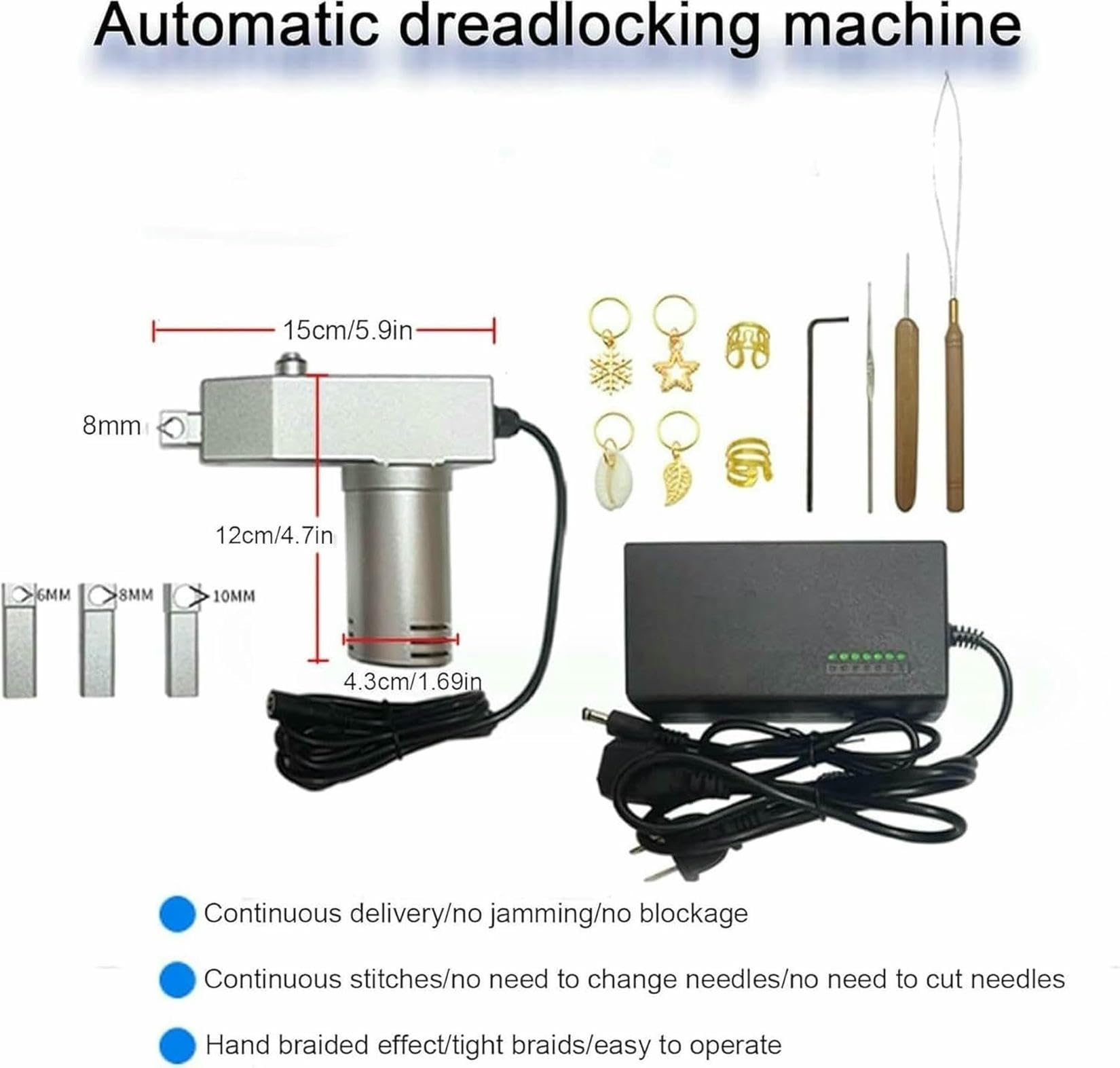 Instant Dreadlock Machine, Dreadlock Maker Machine z 3 głowicami, natychmiastowa maszyna do dredów z 20 automatycznymi igłami do szydełkowania