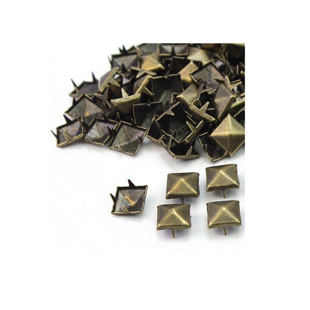 Pyramid Stud, 50 Pcs Pyramid Rivets Metal Claw Beads Nailhead Punk Spot Studs with Spikes (Antique Brass, 1/2 inch)