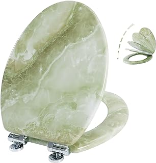 Angel Shield Marble Toilet Seat Durable Molded Wood with Quiet Close, Easy Clean, Quick-Release Hinges Elongated Toilet Seat (Elongated, Green Marble)