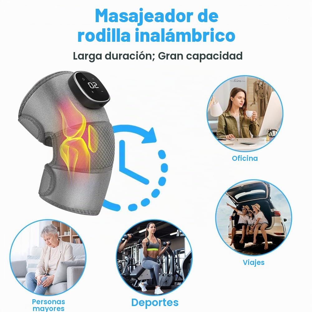 Vicloon Masajeador de Rodilla Inalámbrico, Almohadilla Térmica Para Rodilla con 5 Niveles De Calentamiento y 3 Modos de Masaje, 2 en 1 Masajeador Portáti para Dolor y Tensión de Articulaciones