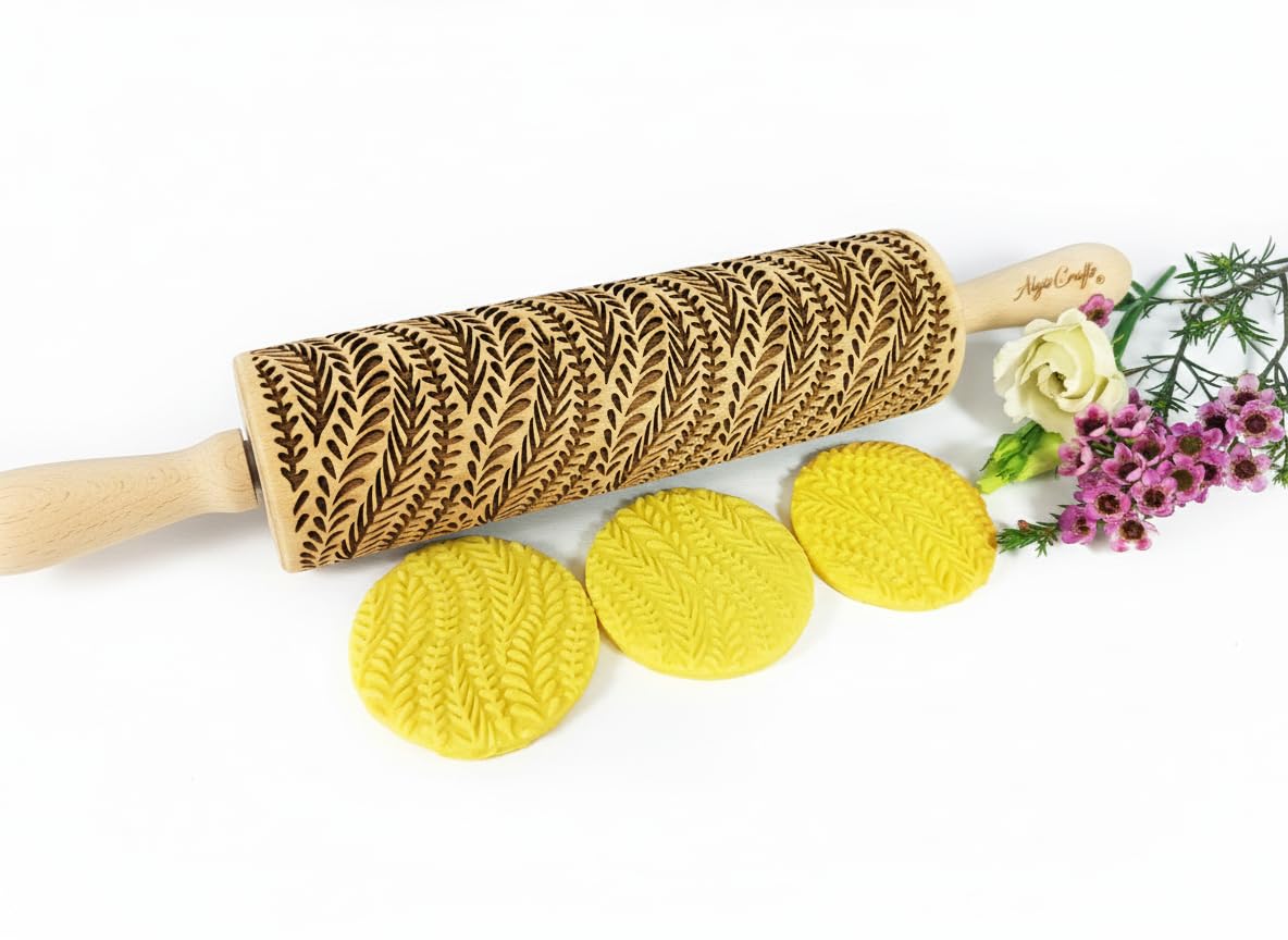 RIVER Embossed Rolling Pin. Dough Roller for Embossed Cookies and Pottery by Algis Crafts