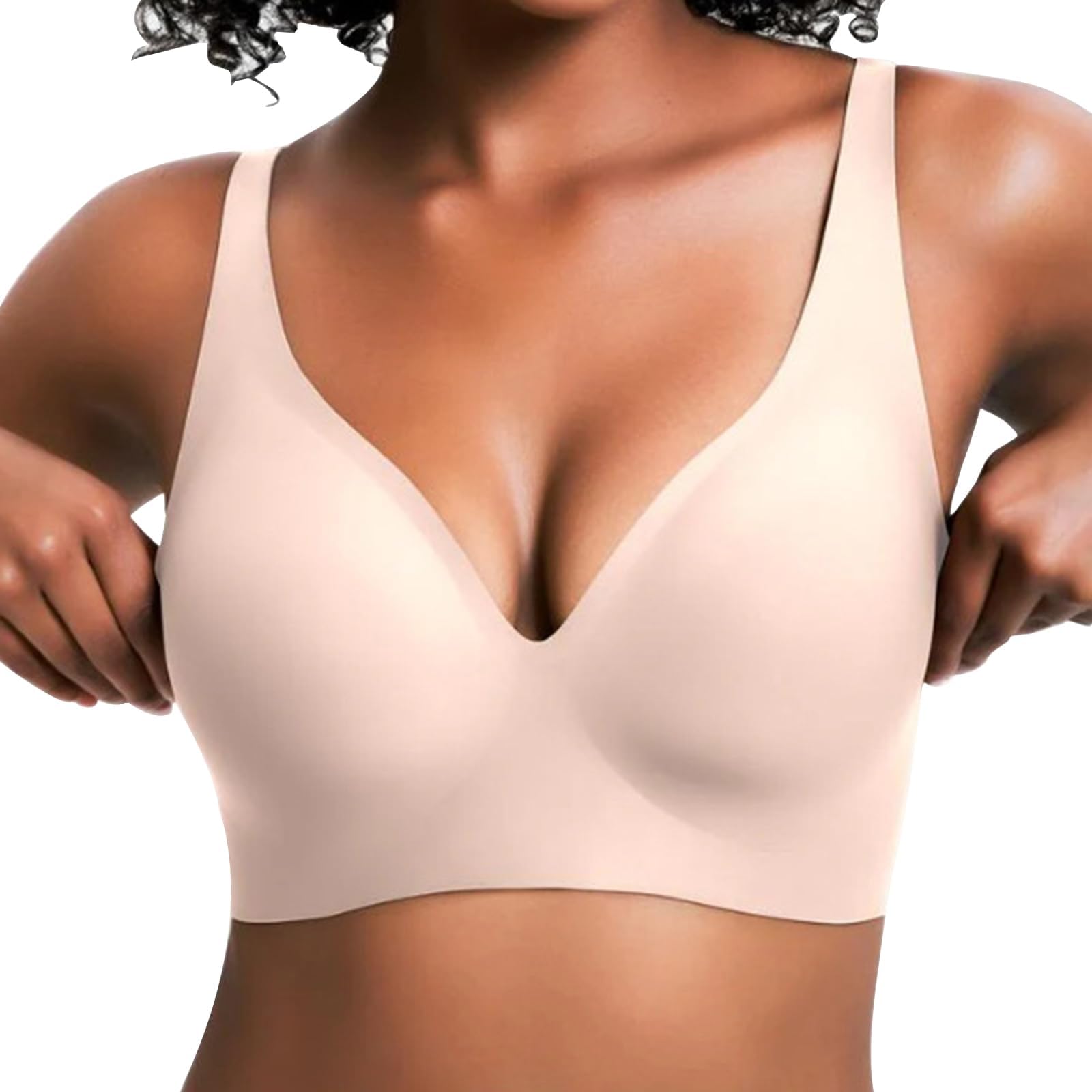 Deep V Bras for Women,Jelly Wireless Bra for Womens,Push Up Seamless Bralettes T-Shirt Bras,Comfortable Wireless Plunge T Shirt Bra with Adjustable Straps